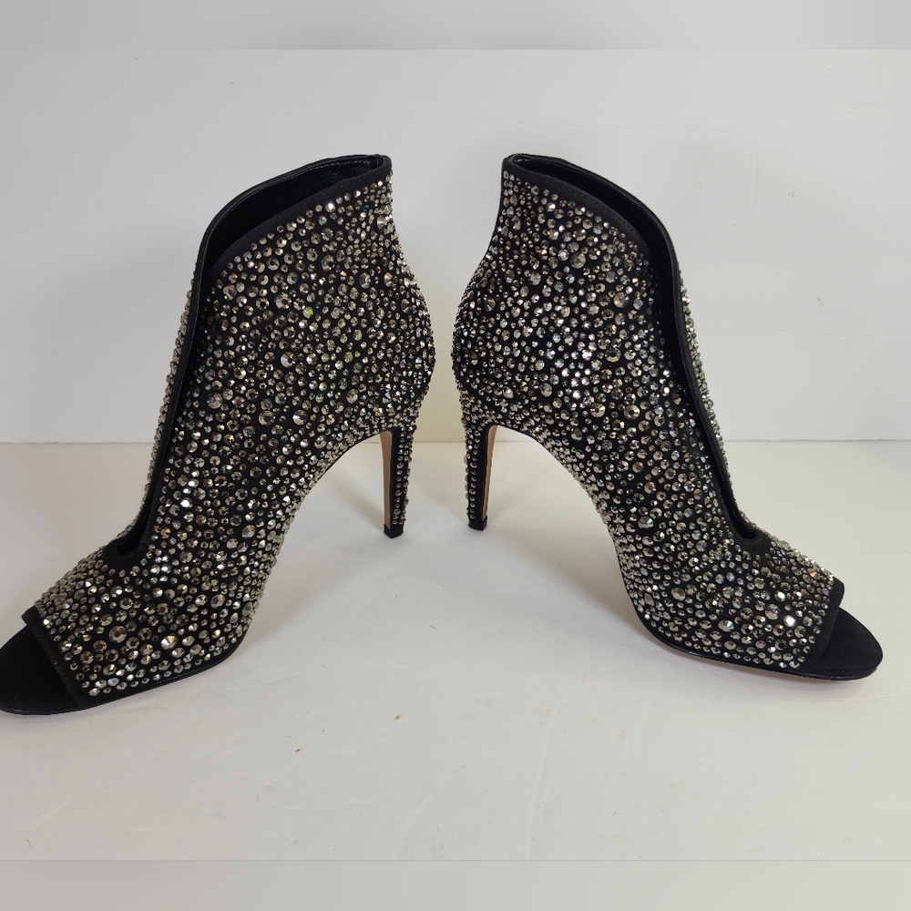 INC International Concepts Black Silver Studded Open Toe High Heel Booties S 7M - Picture 3 of 10